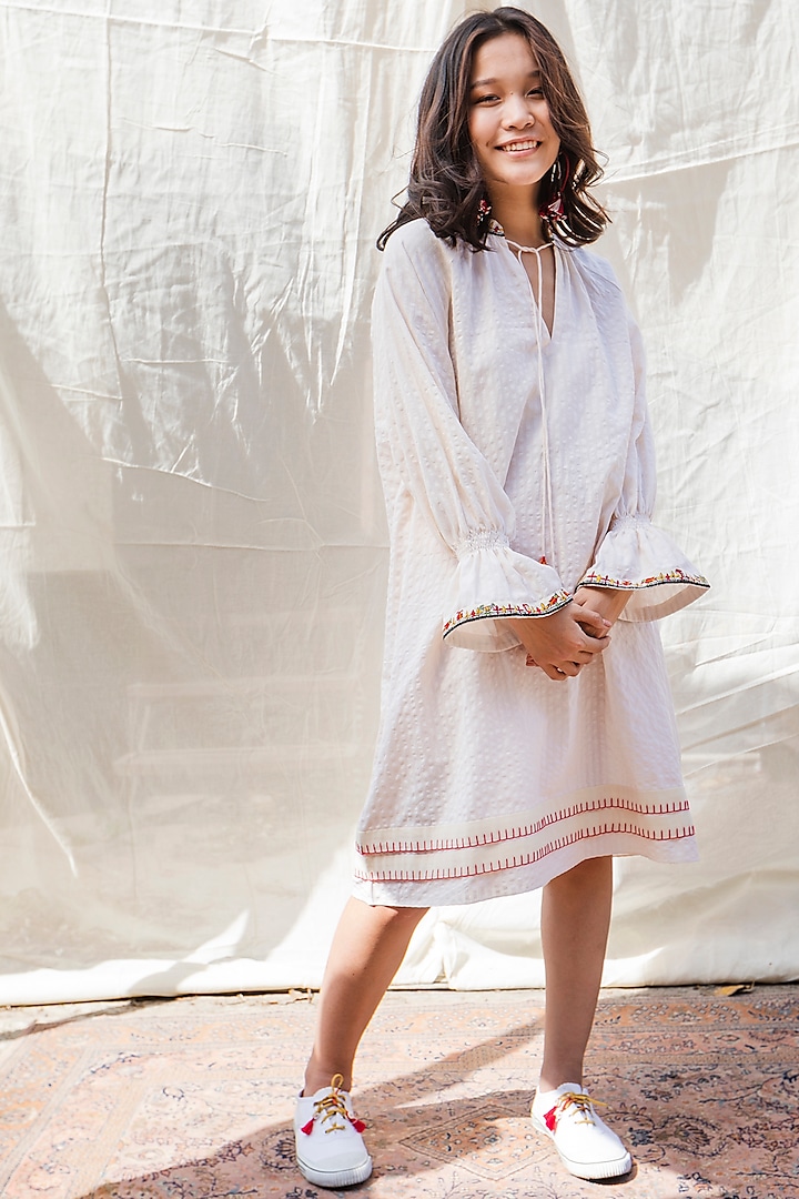 White Embroidered Handwoven Cotton Tunic by Nika