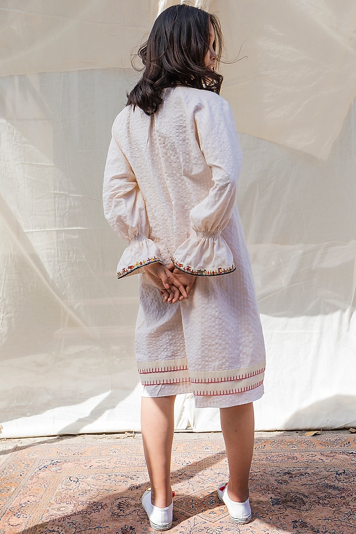 White Embroidered Handwoven Cotton Tunic by Nika at Pernia's Pop Up Shop