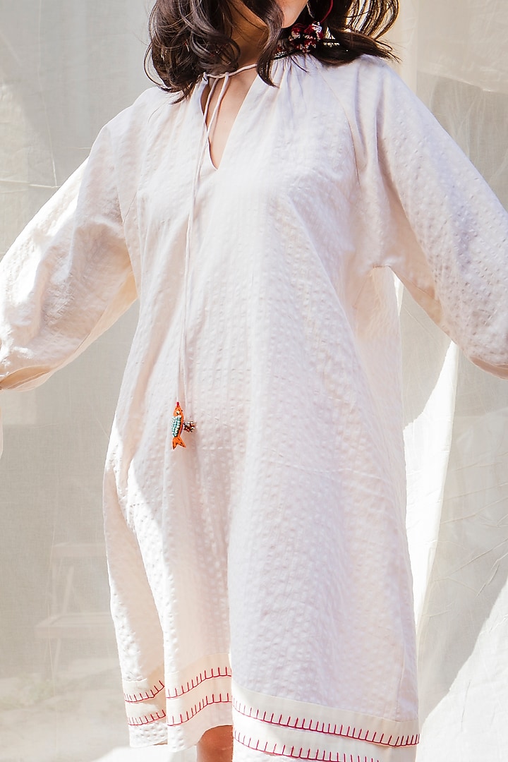White Embroidered Handwoven Cotton Tunic by Nika at Pernia's Pop Up Shop