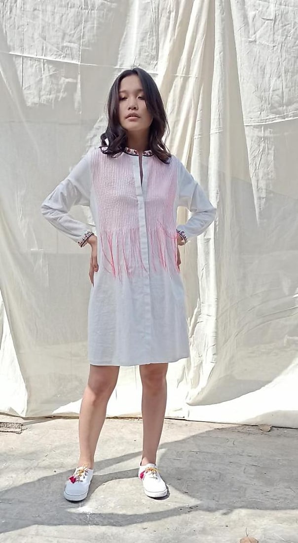 White Embroidered Shirt Tunic by Nika