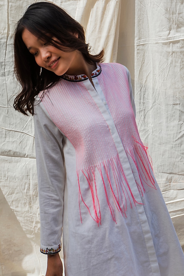 White Embroidered Shirt Tunic by Nika at Pernia's Pop Up Shop