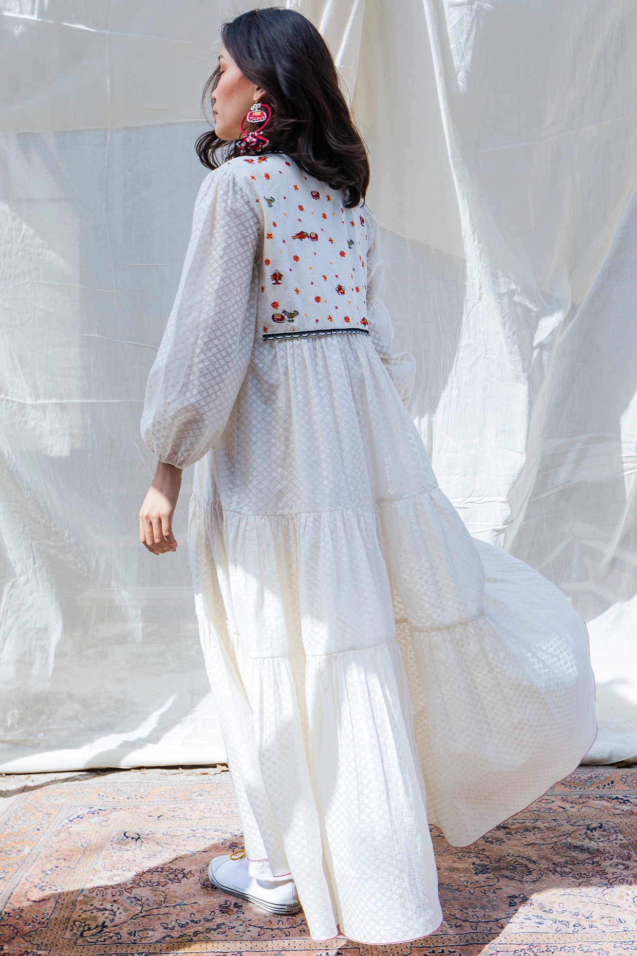 White Embroidered Tiered Maxi Dress by Nika at Pernia s Pop Up Shop 2024