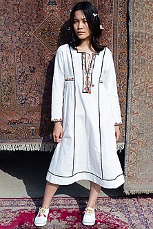 White Tasseled & Embroidered Dress by Nika