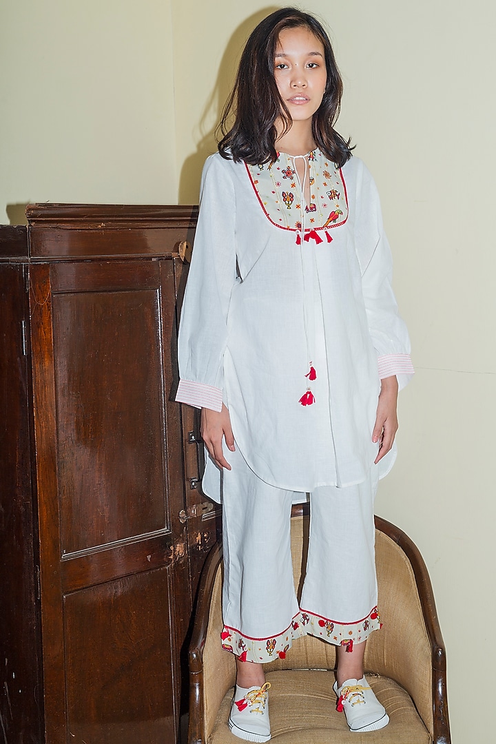 White Embroidered Tunic Set by Nika