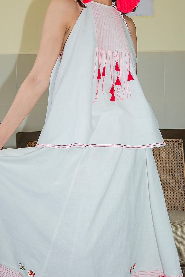 White Embroidered Paneled Skirt by Nika at Pernia's Pop Up Shop