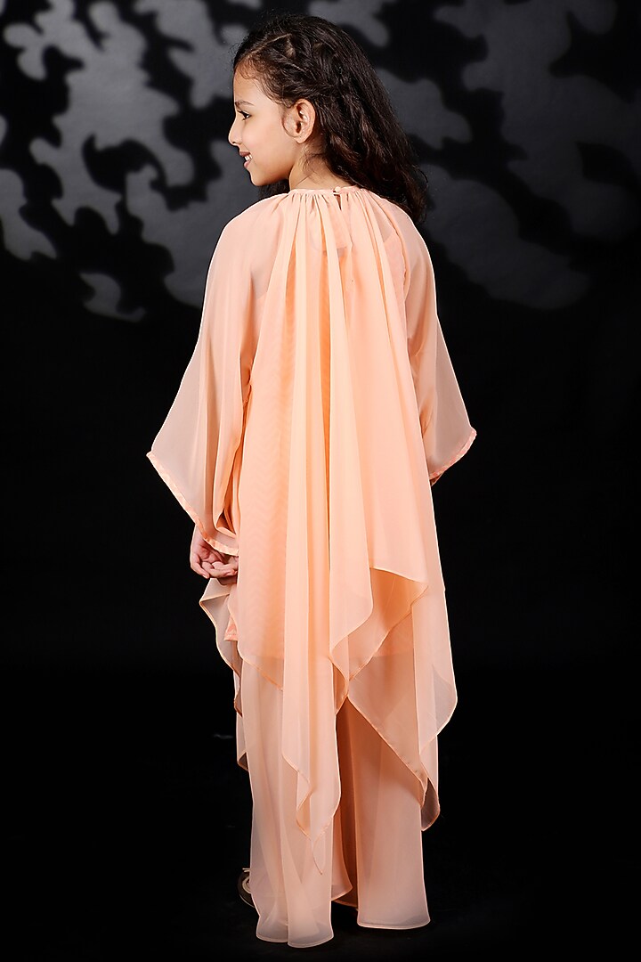 Salmon Embroidered Tunic Set For Girls by Nikasha Kidswear at Pernia's Pop Up Shop