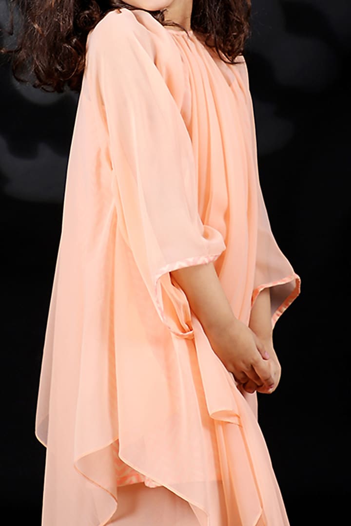 Salmon Embroidered Tunic Set For Girls by Nikasha Kidswear at Pernia's Pop Up Shop