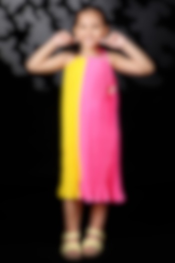 Yellow & Pink Georgette Dress For Girls by Nikasha Kidswear