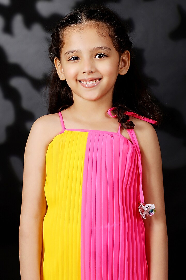 Yellow & Pink Georgette Dress For Girls by Nikasha Kidswear at Pernia's Pop Up Shop