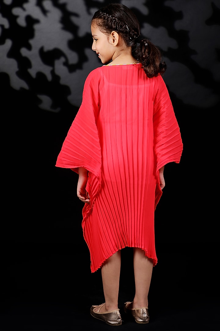Coral Embroidered Kaftan Dress For Girls by Nikasha Kidswear at Pernia's Pop Up Shop