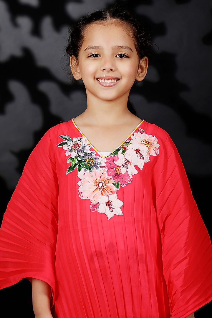 Coral Embroidered Kaftan Dress For Girls by Nikasha Kidswear at Pernia's Pop Up Shop