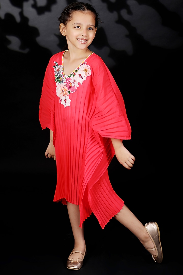 Coral Embroidered Kaftan Dress For Girls by Nikasha Kidswear at Pernia's Pop Up Shop