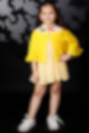 Pitambari Yellow Embroidered Cape With Top For Girls by Nikasha Kidswear