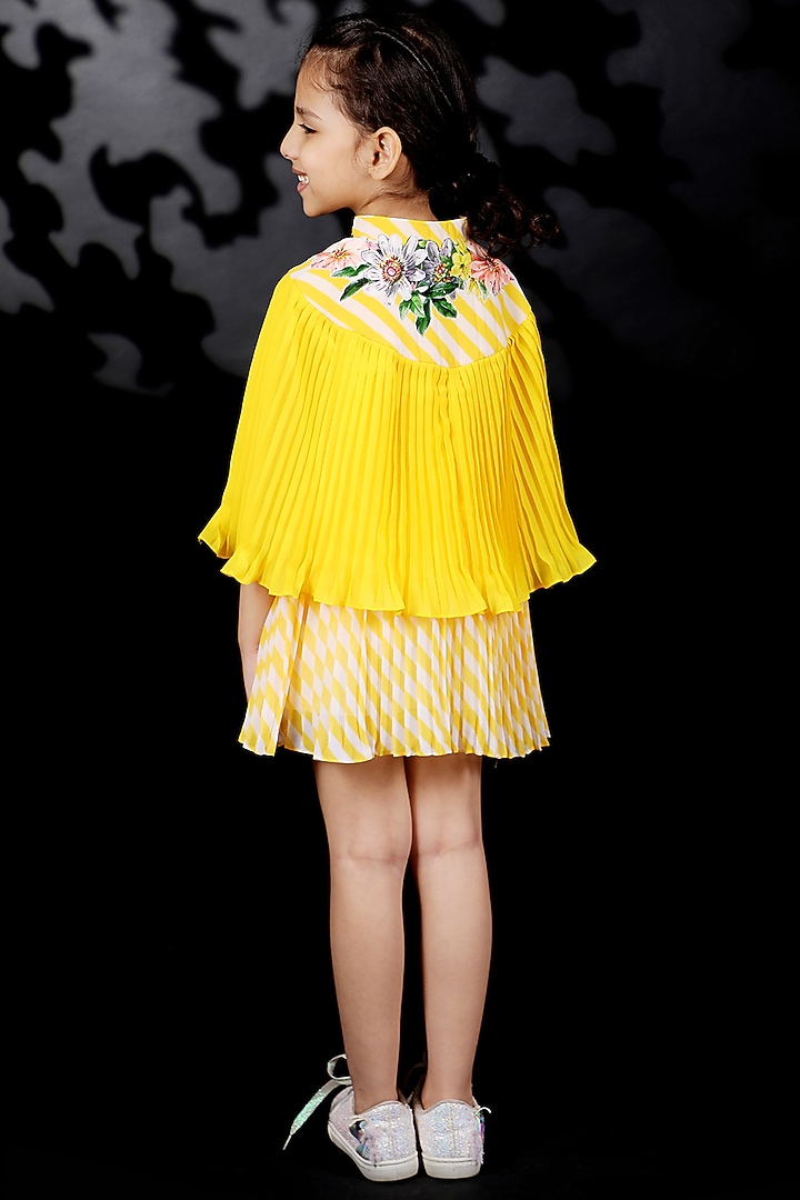 Pitambari Yellow Embroidered Cape With Top For Girls by Nikasha Kidswear at Pernia's Pop Up Shop