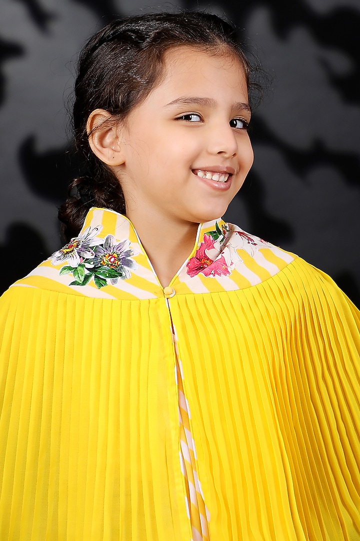 Pitambari Yellow Embroidered Cape With Top For Girls by Nikasha Kidswear at Pernia's Pop Up Shop