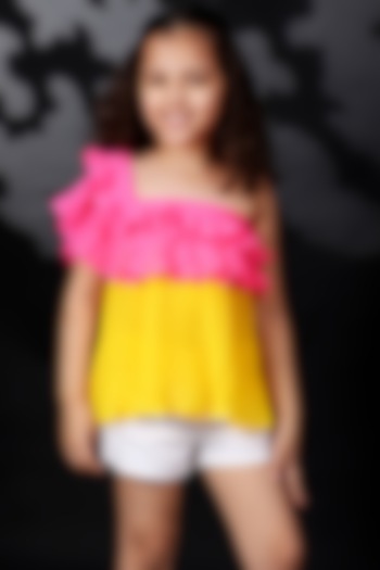 Pink & Yellow Georgette Top For Girls by Nikasha Kidswear