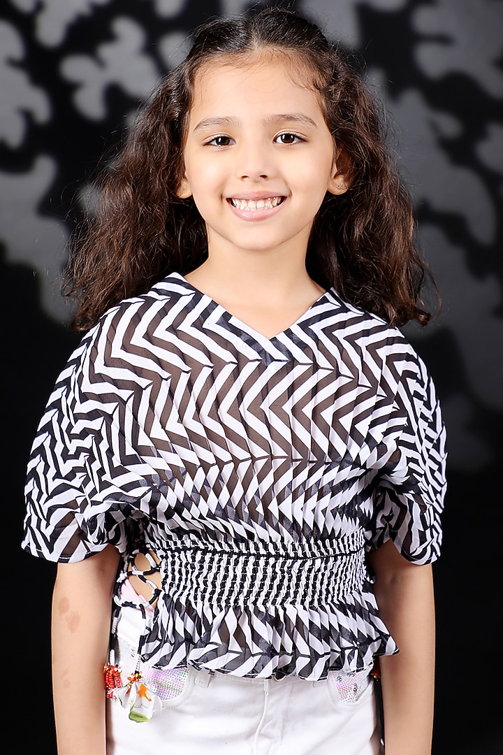 Black & White Printed Top For Girls by Nikasha Kidswear at Pernia's Pop Up Shop