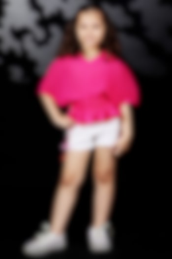 Pink Pleated Georgette Top For Girls by Nikasha Kidswear
