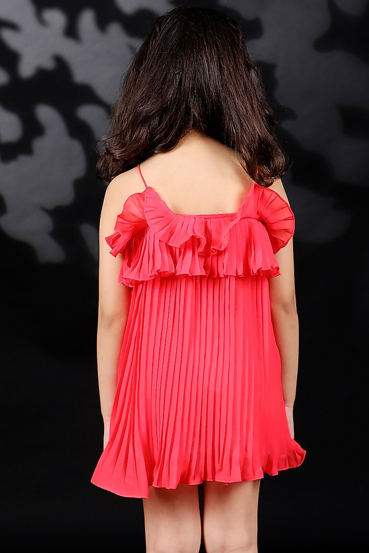 Coral Georgette Ruffled Top For Girls by Nikasha Kidswear at Pernia's Pop Up Shop