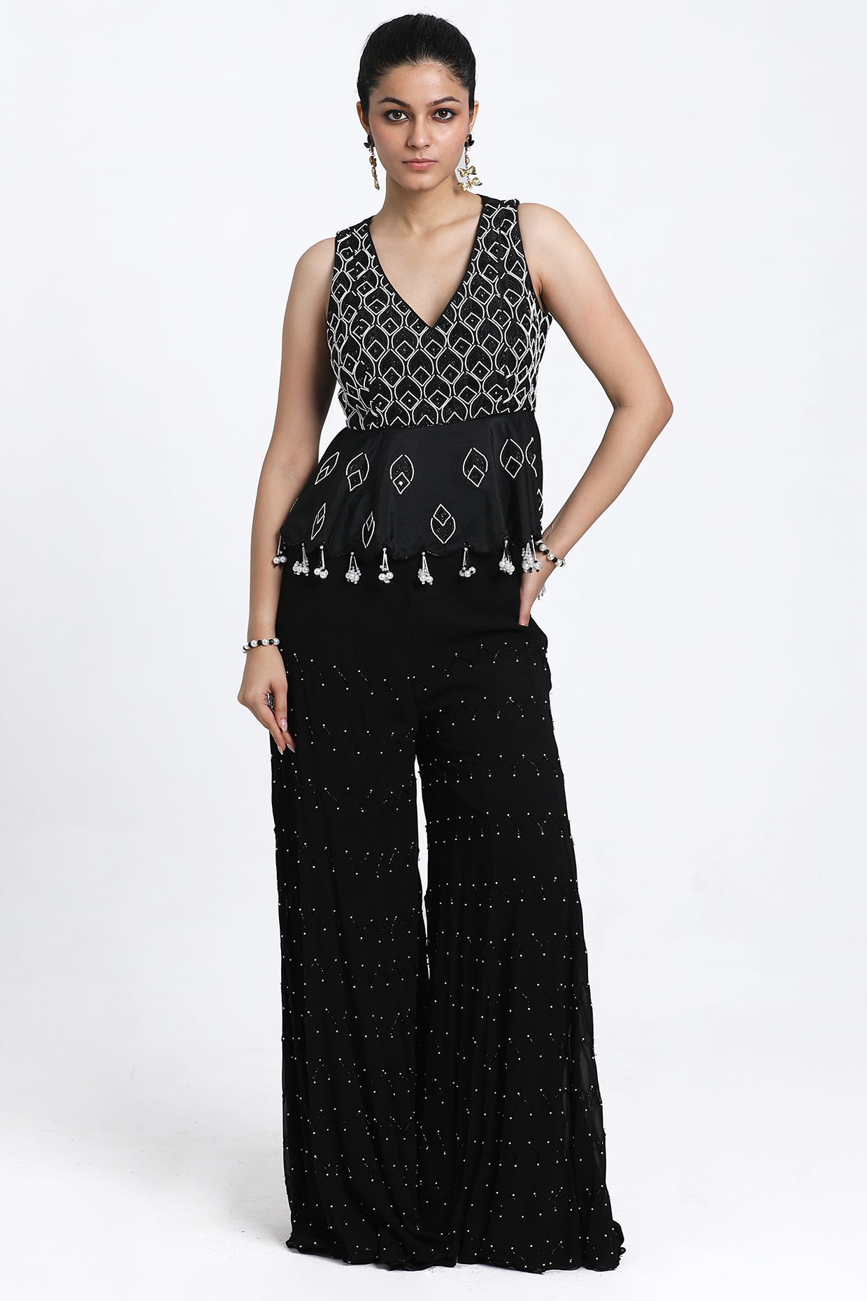 Black Georgette Inserted Wedding Sharara Set by NITISHA  KASHYAP at Pernia's Pop Up Shop