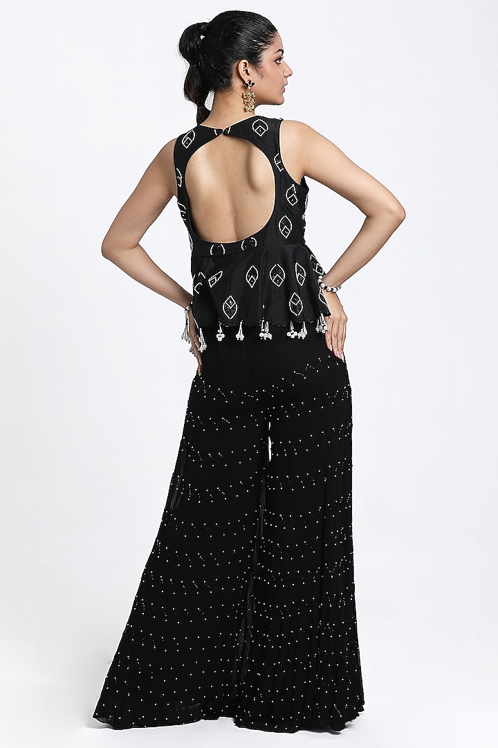 Black Georgette Inserted Wedding Sharara Set by NITISHA KASHYAP at Pernia's Pop Up Shop