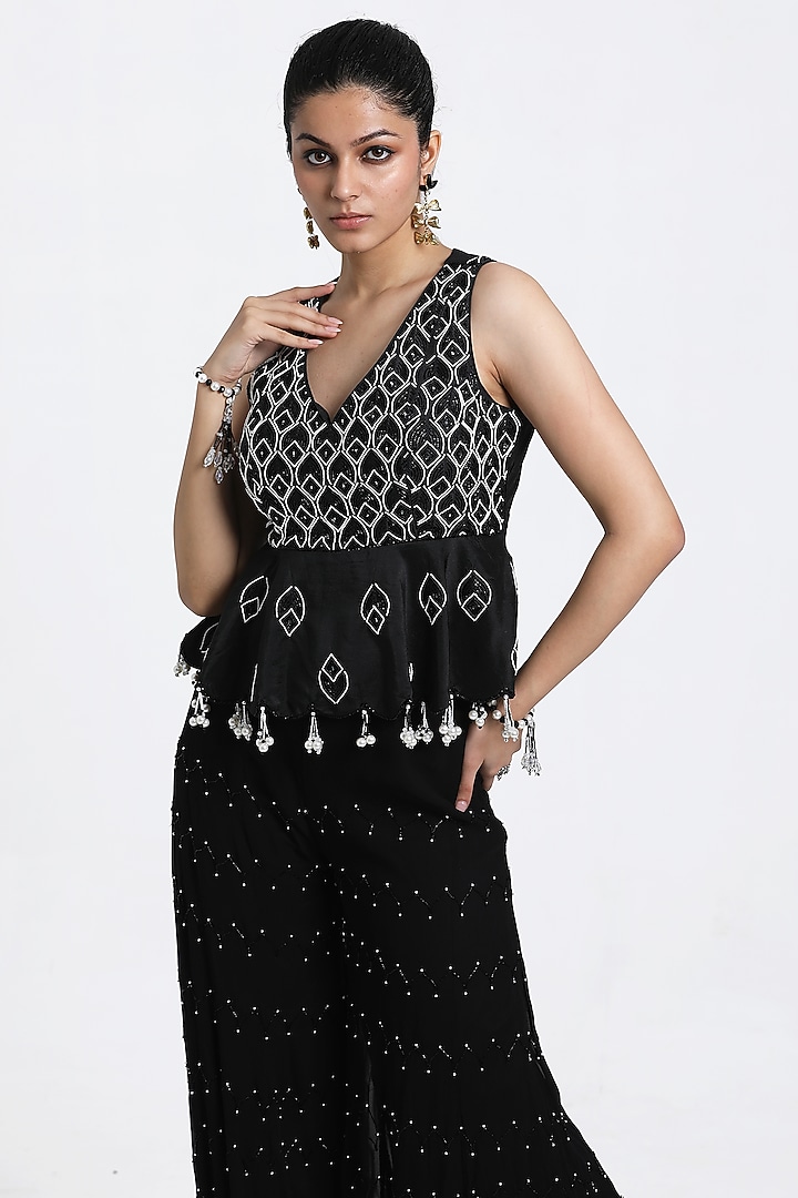 Black Georgette Inserted Wedding Sharara Set by NITISHA KASHYAP at Pernia's Pop Up Shop