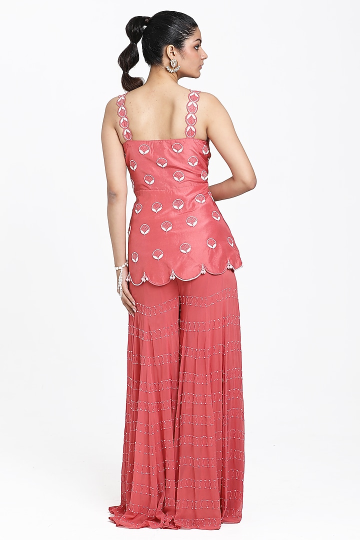 Onion Pink Georgette Cutdana & Bead Embroidered Inserted Wedding Sharara Set by NITISHA  KASHYAP at Pernia's Pop Up Shop