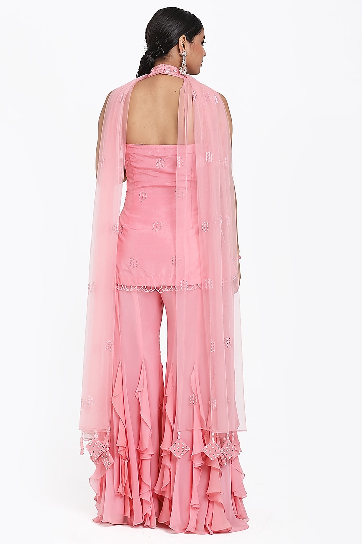 Onion Pink Georgette Frilled Inserted Wedding Sharara Set by NITISHA  KASHYAP at Pernia's Pop Up Shop