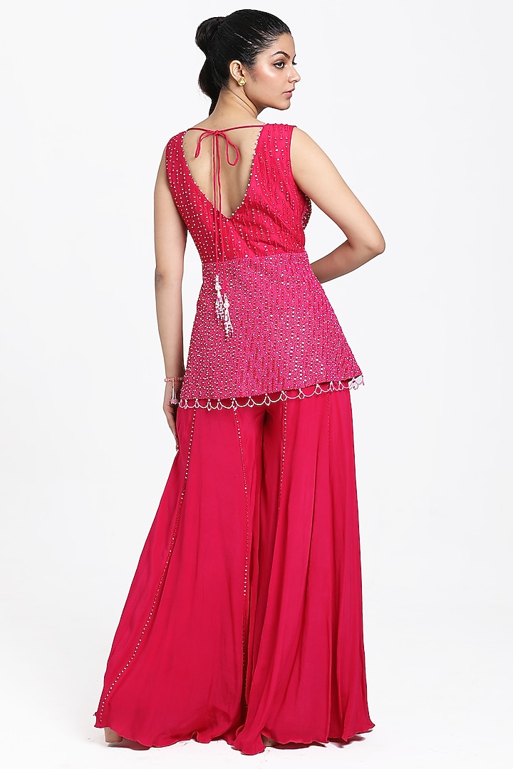 Fuchsia Pink Crepe Inserted Wedding Sharara Set by NITISHA  KASHYAP at Pernia's Pop Up Shop