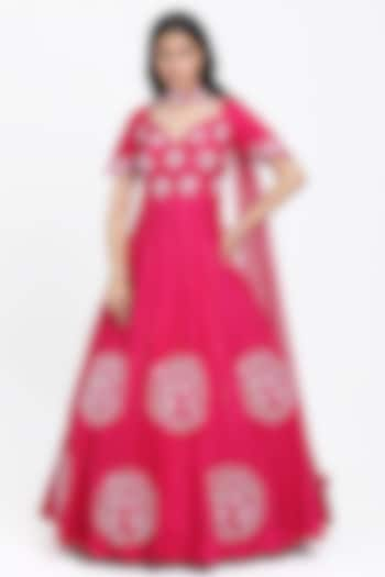 Fuchsia Pink Silk Floral Motif Embroidered Anarkali Set by NITISHA  KASHYAP at Pernia's Pop Up Shop