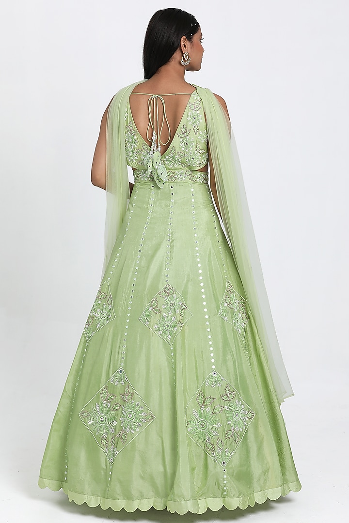 Mint Green Silk Cutdana & Nakshi Embroidered Wedding Anarkali Set by NITISHA KASHYAP at Pernia's Pop Up Shop