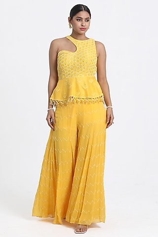 Yellow Georgette Inserted Sharara Set by NITISHA  KASHYAP