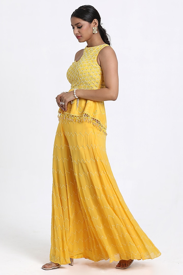 Yellow Georgette Inserted Wedding Sharara Set by NITISHA  KASHYAP at Pernia's Pop Up Shop