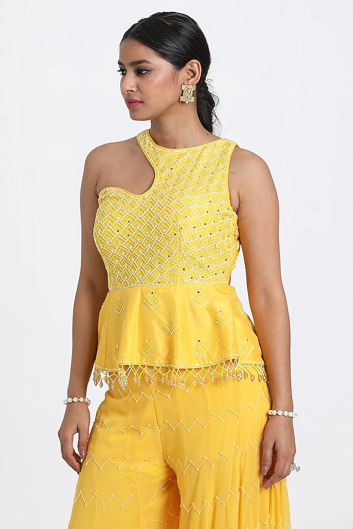 Yellow Georgette Inserted Wedding Sharara Set by NITISHA  KASHYAP at Pernia's Pop Up Shop