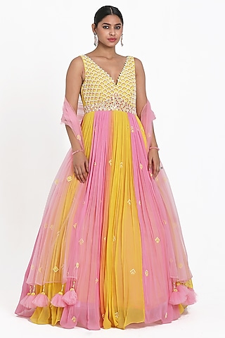 Buy Yellow Anarkali Dress For Haldi for Women Online from india's