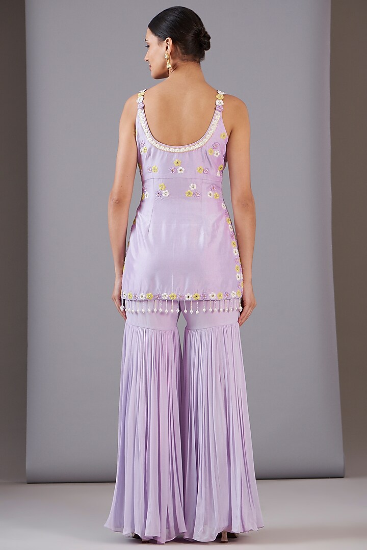 Lilac Georgette Gharara Set by NITISHA  KASHYAP at Pernia's Pop Up Shop