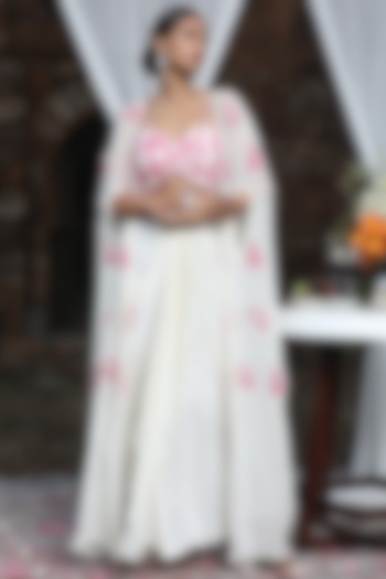 Ivory Uppada Silk & Georgette Draped Skirt Set by NITISHA  KASHYAP at Pernia's Pop Up Shop