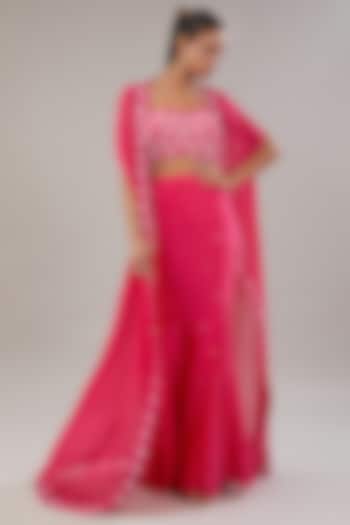Fuchsia Pink Georgette Skirt Set by NITISHA  KASHYAP
