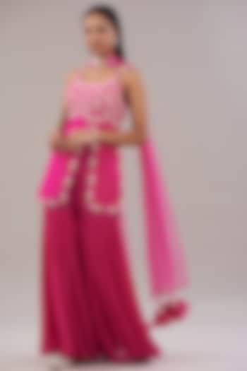 Fuchsia Pink Georgette Gharara Set by NITISHA  KASHYAP