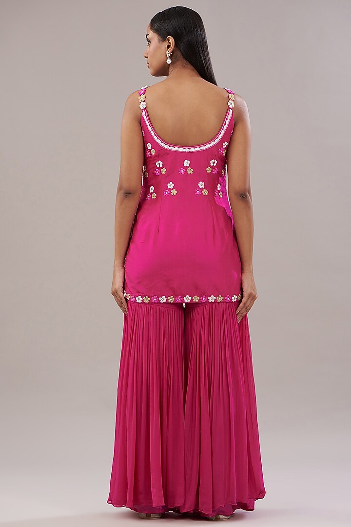 Fuchsia Pink Georgette Gharara Set by NITISHA KASHYAP at Pernia's Pop Up Shop