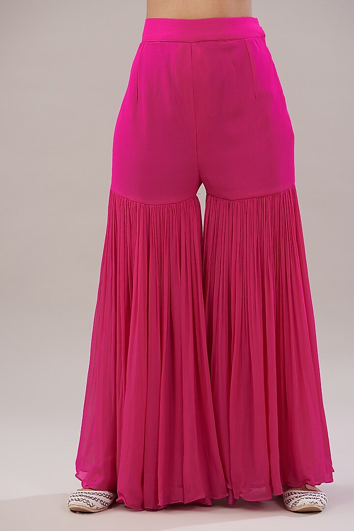 Fuchsia Pink Georgette Gharara Set by NITISHA KASHYAP at Pernia's Pop Up Shop