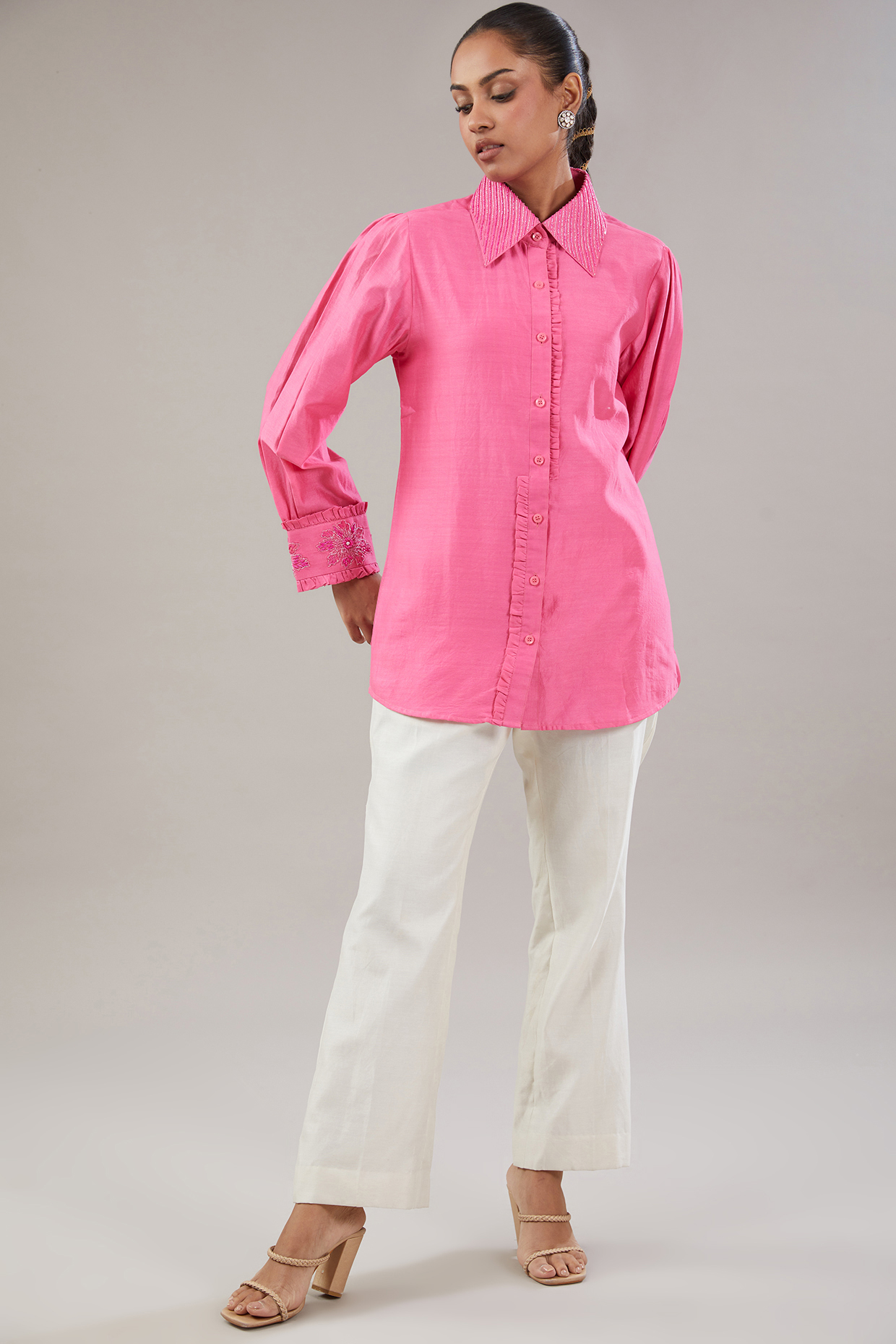 Pink Chanderi Silk Co-Ord Set by NITISHA  KASHYAP at Pernia's Pop Up Shop