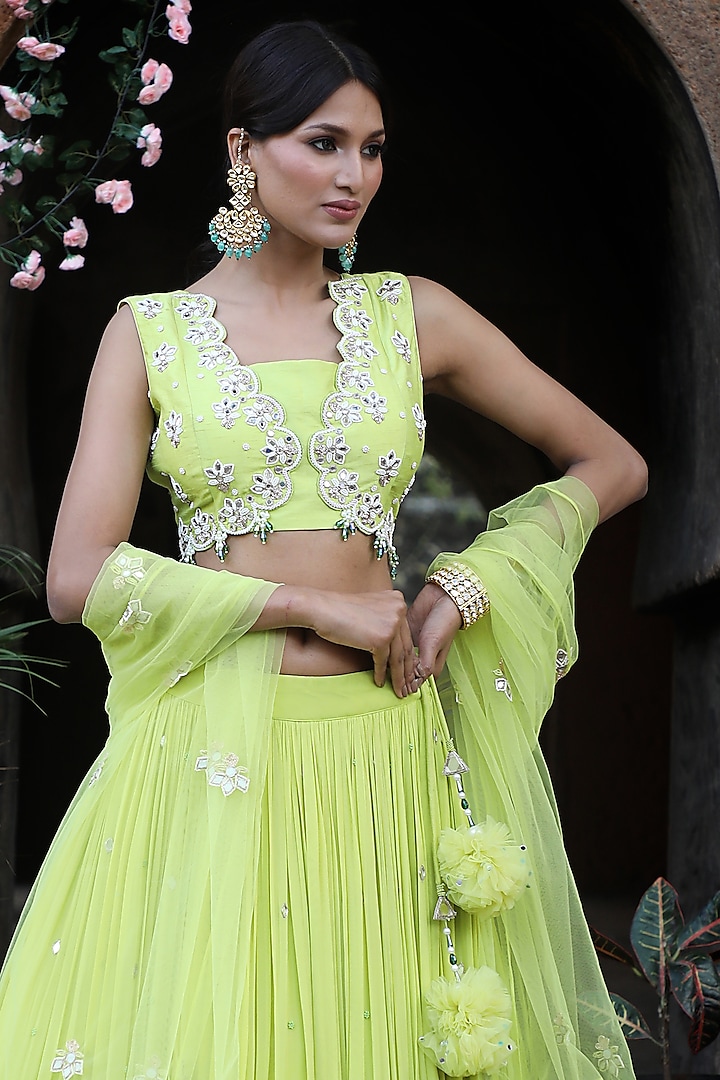 Neon green lehenga best sale