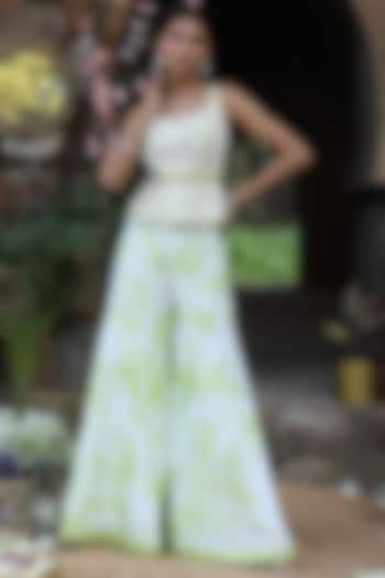 Off-White & Mint Silk Tie-Dye Wedding Sharara Set by NITISHA  KASHYAP at Pernia's Pop Up Shop