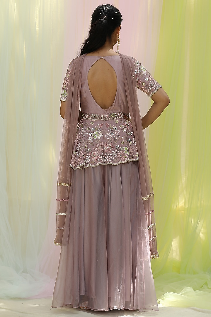 Mauve Upada & Soft Net Wedding Sharara Set by Nikita at Pernia's Pop Up Shop