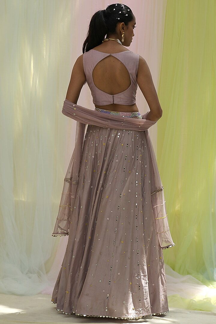 Mauve Upada & Soft Net Embroidered Wedding Lehenga Set by Nikita at Pernia's Pop Up Shop
