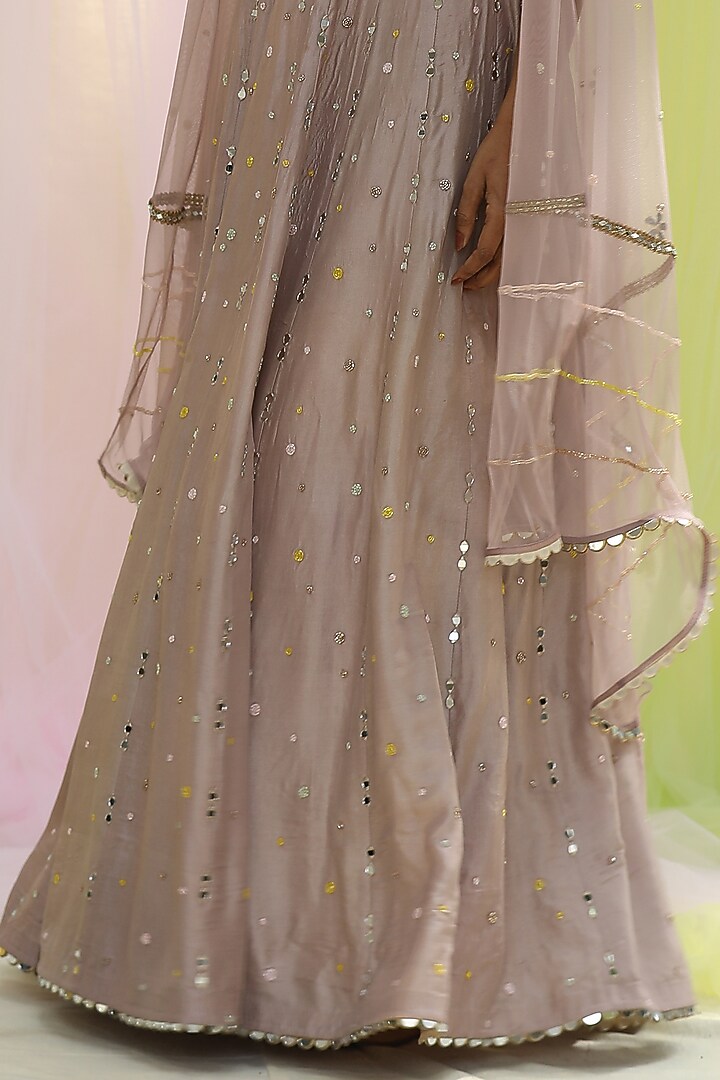 Mauve Upada & Soft Net Embroidered Wedding Lehenga Set by Nikita at Pernia's Pop Up Shop