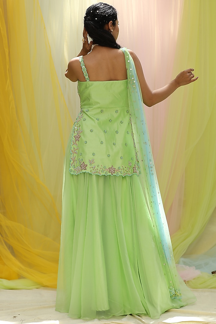 Green Soft Net & Raw Silk Wedding Sharara Set by Nikita at Pernia's Pop Up Shop