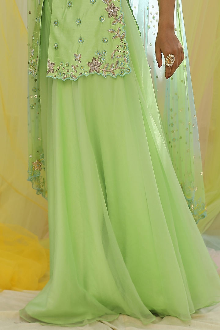 Green Soft Net & Raw Silk Wedding Sharara Set by Nikita at Pernia's Pop Up Shop