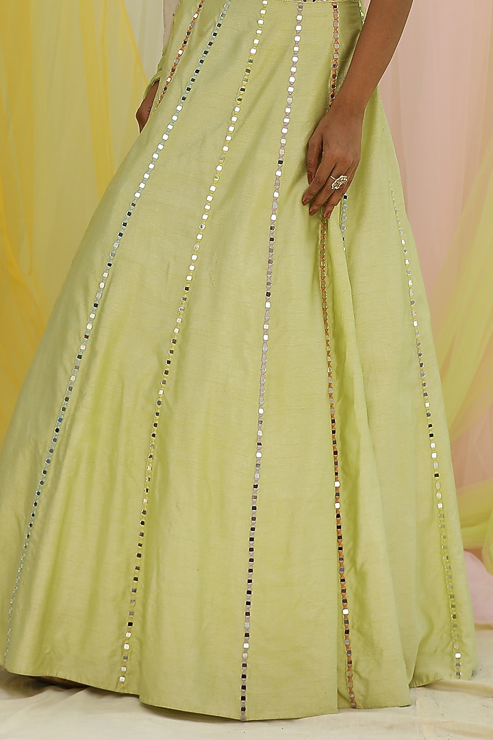 Green Soft Net & Raw Silk Embroidered Wedding Lehenga Set by Nikita at Pernia's Pop Up Shop